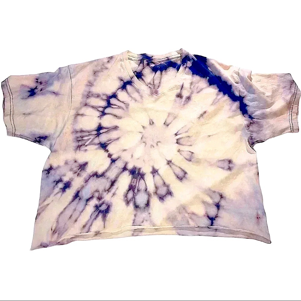 Purple and bleached out tie dye Spiral design V-Neck Boxy Oversized Crop Top Tee